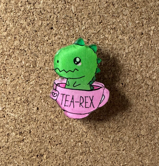 Tea-Rex Dinosaur in a Cup Pin